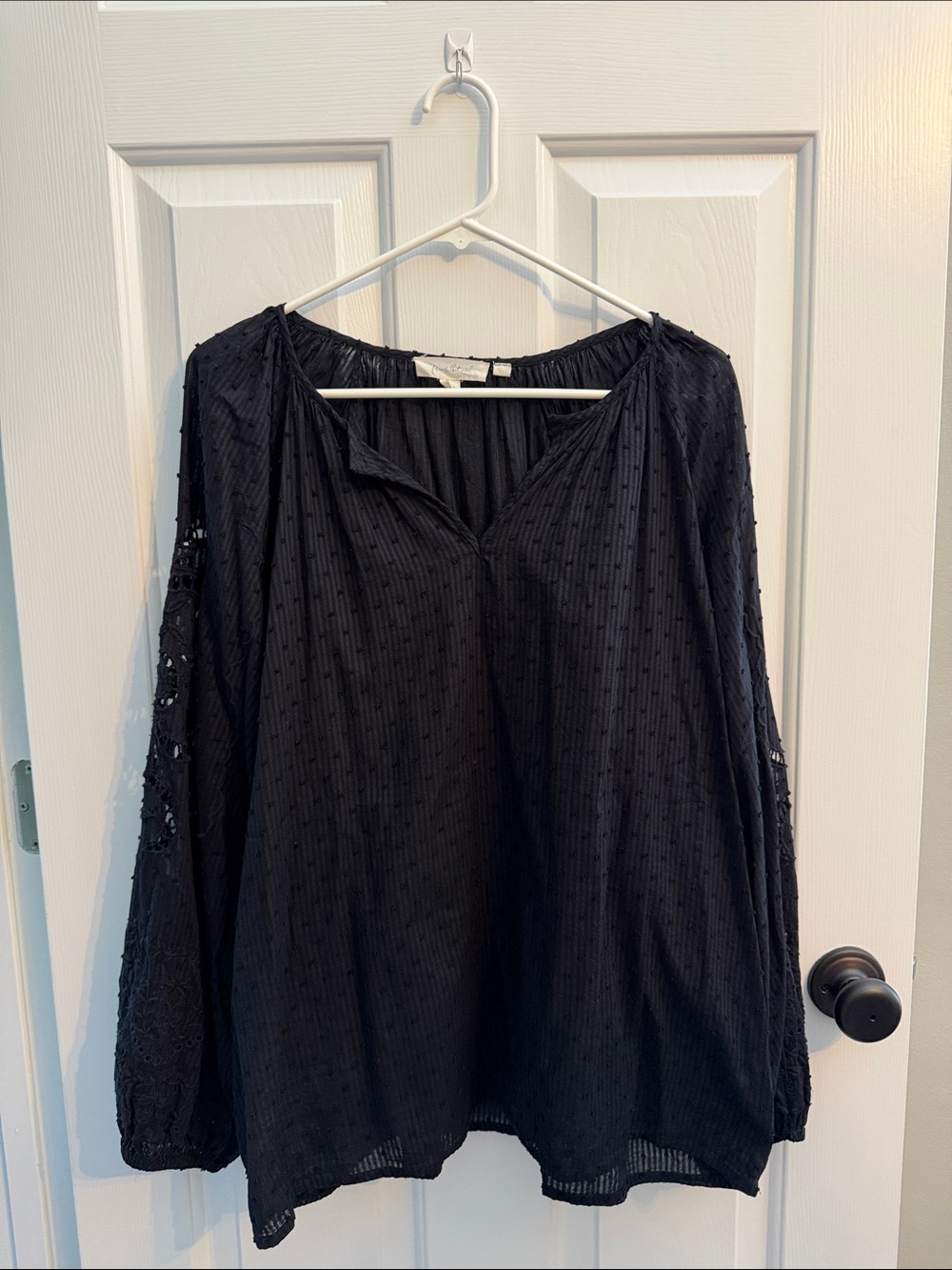 Anthropologie Black Textured Peasant Blouse